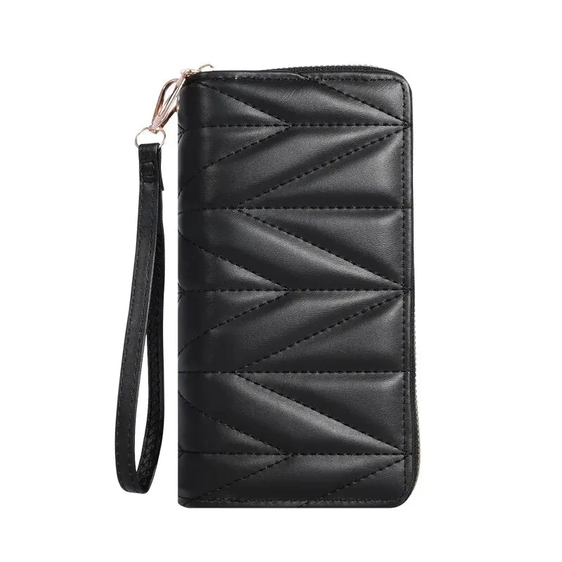 Fashion Quilted Long Wallet For Women, Zipper Around Clutch Coin Purse, Multi Card Slots Mobile Phone Bag