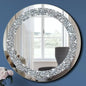 Crystal Crush Diamond Sparkly Round Silver Mirror for Wall Decoration 20x20x1 inch Wall Hang Frameless Bling Stylish Gorgeous Gl
