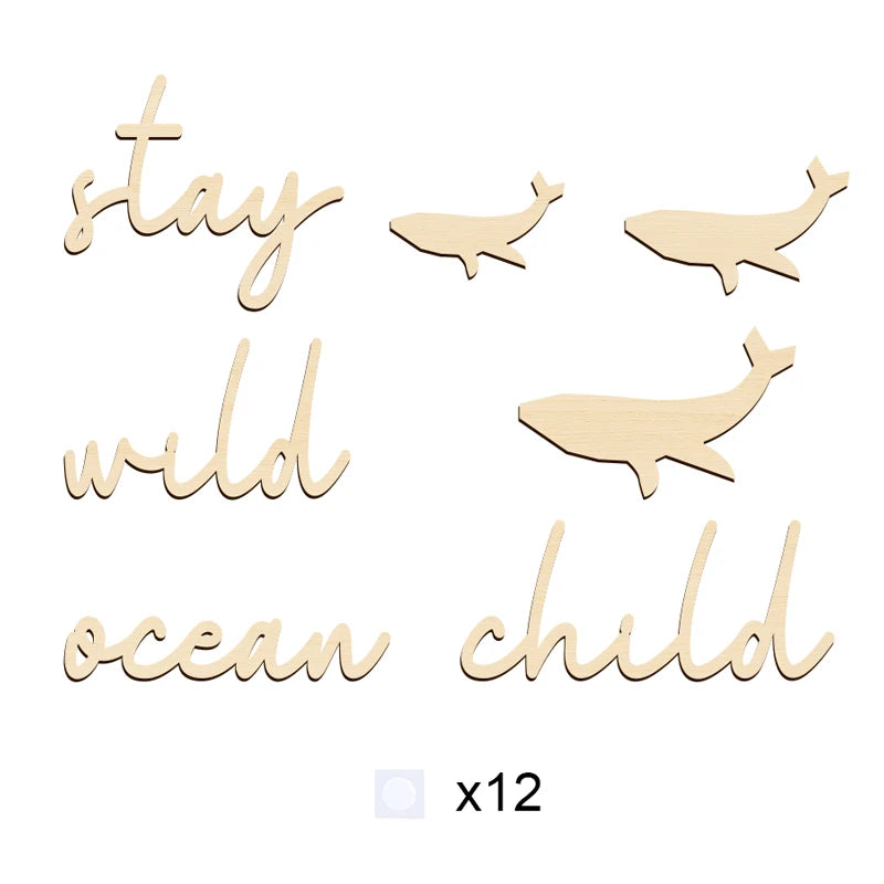 Stay Wild Ocean Child Sign Wooden Wall Stickers Coastal Room Wall Stickers Wood Phrase and Fish Pattern Decor Room Wall Decor