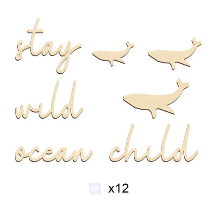 Stay Wild Ocean Child Sign Wooden Wall Stickers Coastal Room Wall Stickers Wood Phrase and Fish Pattern Decor Room Wall Decor