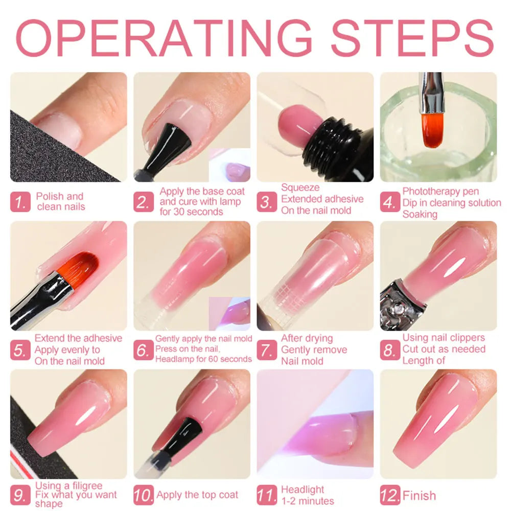 Nail Extended Gel Set 15ML Fast Builder Gel with Mini UV Nail Lamp Top Coat/Base Coat for Manicure Salon 3D Art DIY Design Tools