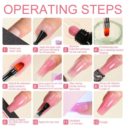 Nail Extended Gel Set 15ML Fast Builder Gel with Mini UV Nail Lamp Top Coat/Base Coat for Manicure Salon 3D Art DIY Design Tools