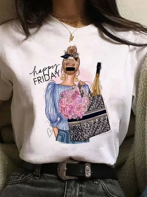Maycaur Hot Sales Printed Female Tshirt Women Fashion Graphic Printed T-Shirt Harajuku Korean Style Short Sleeves Clothes Female