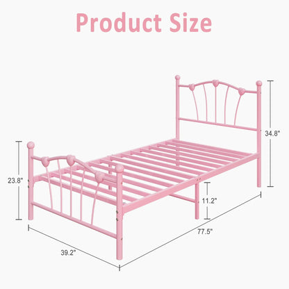 Twin Size Heart‑Shaped Metal Bed Frame – Platform Bed with Headboard & Footboard