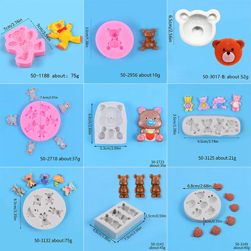 Bear Silicone Mold Cake Topper Fondant Chocolate Candy Cupcake Baking Cake Decorating Tools Polymer Clay Gum Paste Mold
