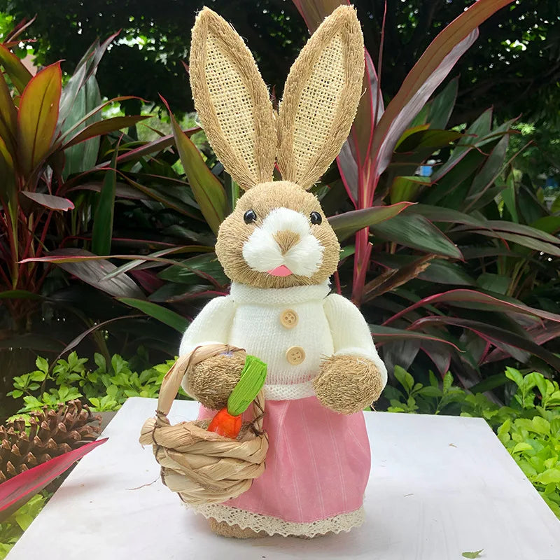 Easter Rabbit Decoration Bunny Figure Cattail Craft Ornament Home Holiday Cute Bunny Home Decoration Easter Rabbit Decoration