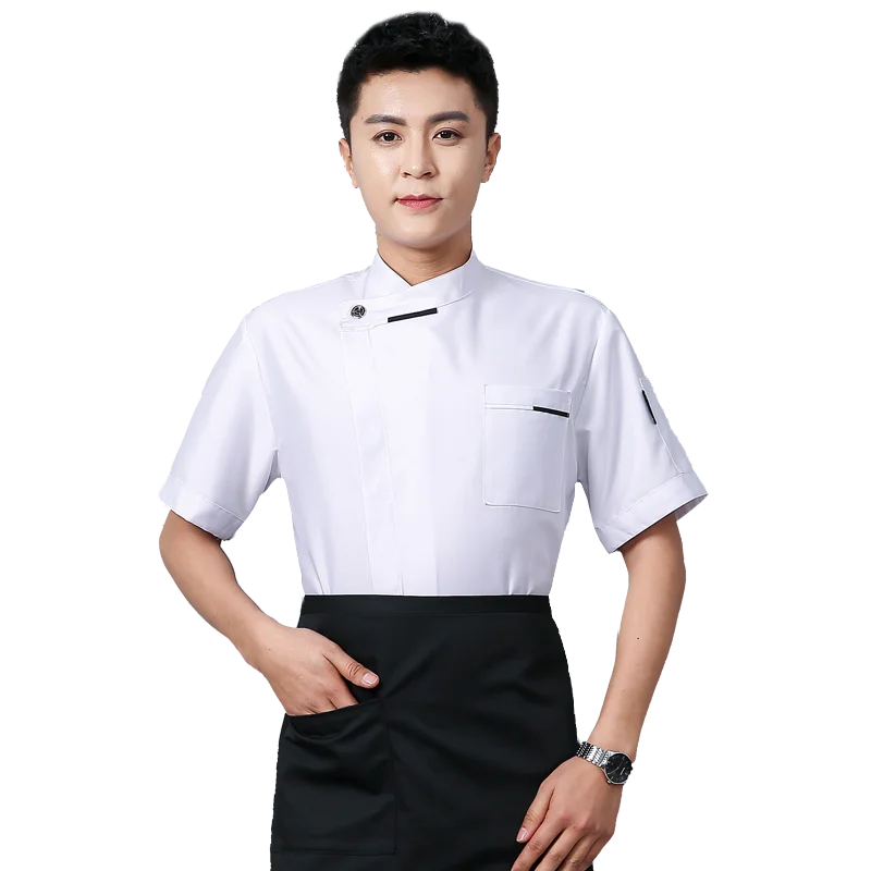 White Chef Jacket short Sleeve Head Chef Uniform Restaurant Hotel Kitchen Cooking Clothes Catering Foodservice Chef Shirt Apron