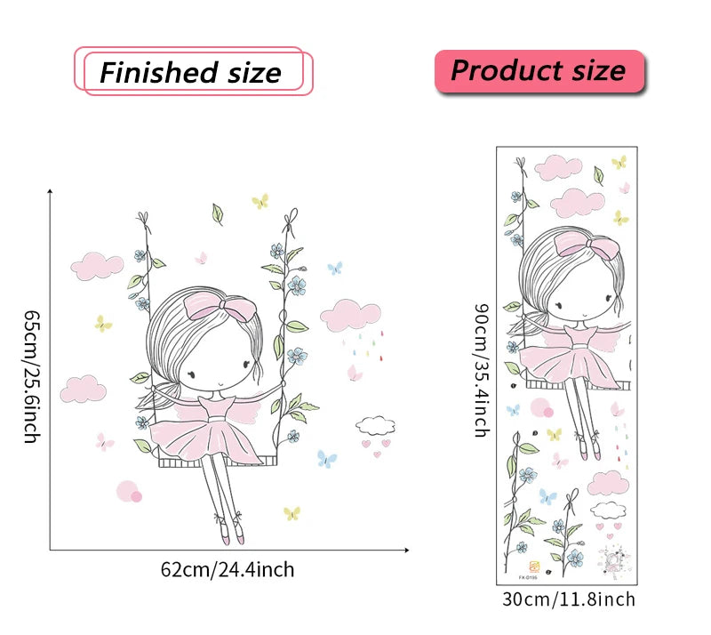 Cartoon Girl Unicorn Vinyl Child Wall Stickers for Baby Room Decoration Bedroom Accessories Furniture Decals Wall Art Room Decor