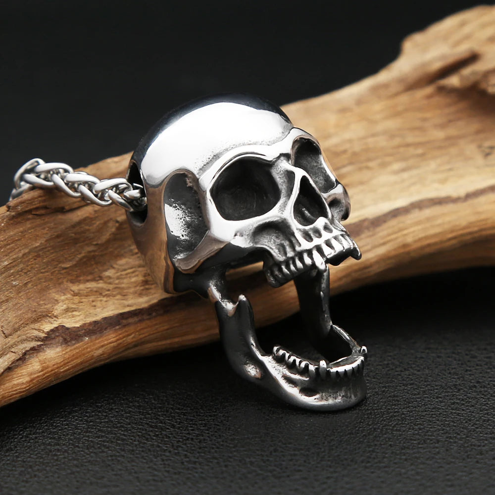 Gothic Vintage Stainless Steel Skull Pendant Necklace For Men Women Punk Skull Bottle Opener Necklace Biker Jewelry Accessories