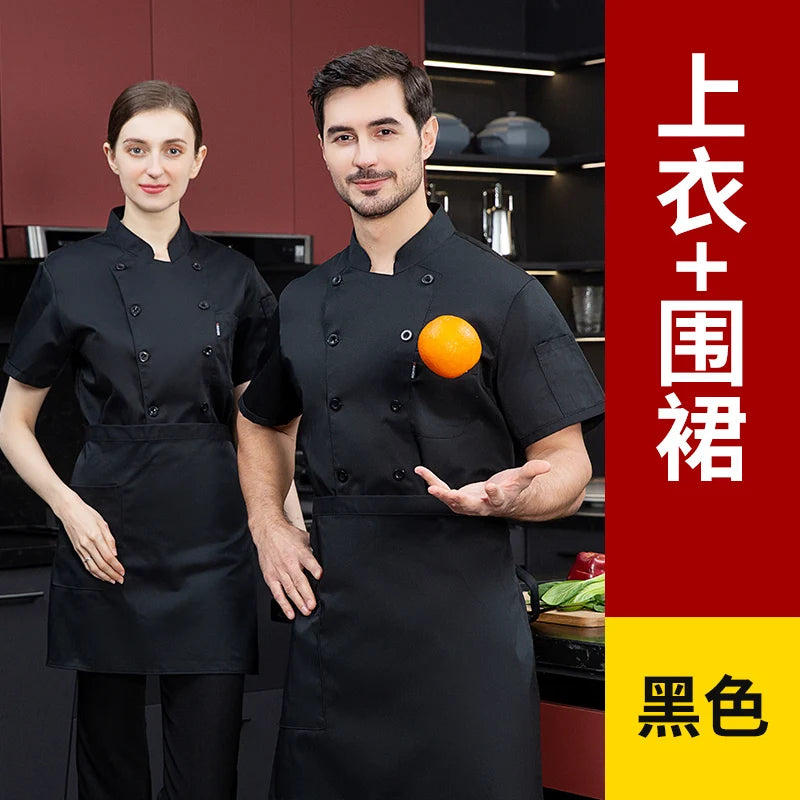 black Chef Jacket Short Sleeve chef uniform Cook Coat Chef T-shirt Baker Work Uniform Waiter Restaurant Hotel Clothes women Logo