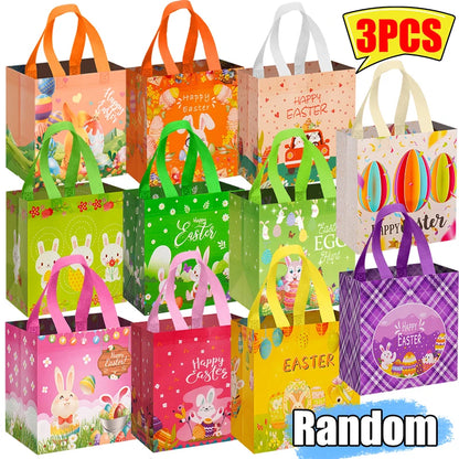 Easter Tote Gift Bags Creative Cartoon Rabbit Egg Basket Pattern Laminating Nonwoven Tote Bags Eco-Friendly Mall Shopping Bags