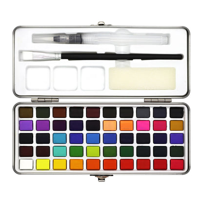 50/90 Color Solid Watercolor Paint Set Glitter Portable Metal Box Watercolor Pigment squirrel hair brush nail art