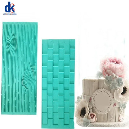 2‑Piece Bark Wall Cake Mold Set – Embossed Brick & Wood Grain Fondant Cutters for Cake Decorating