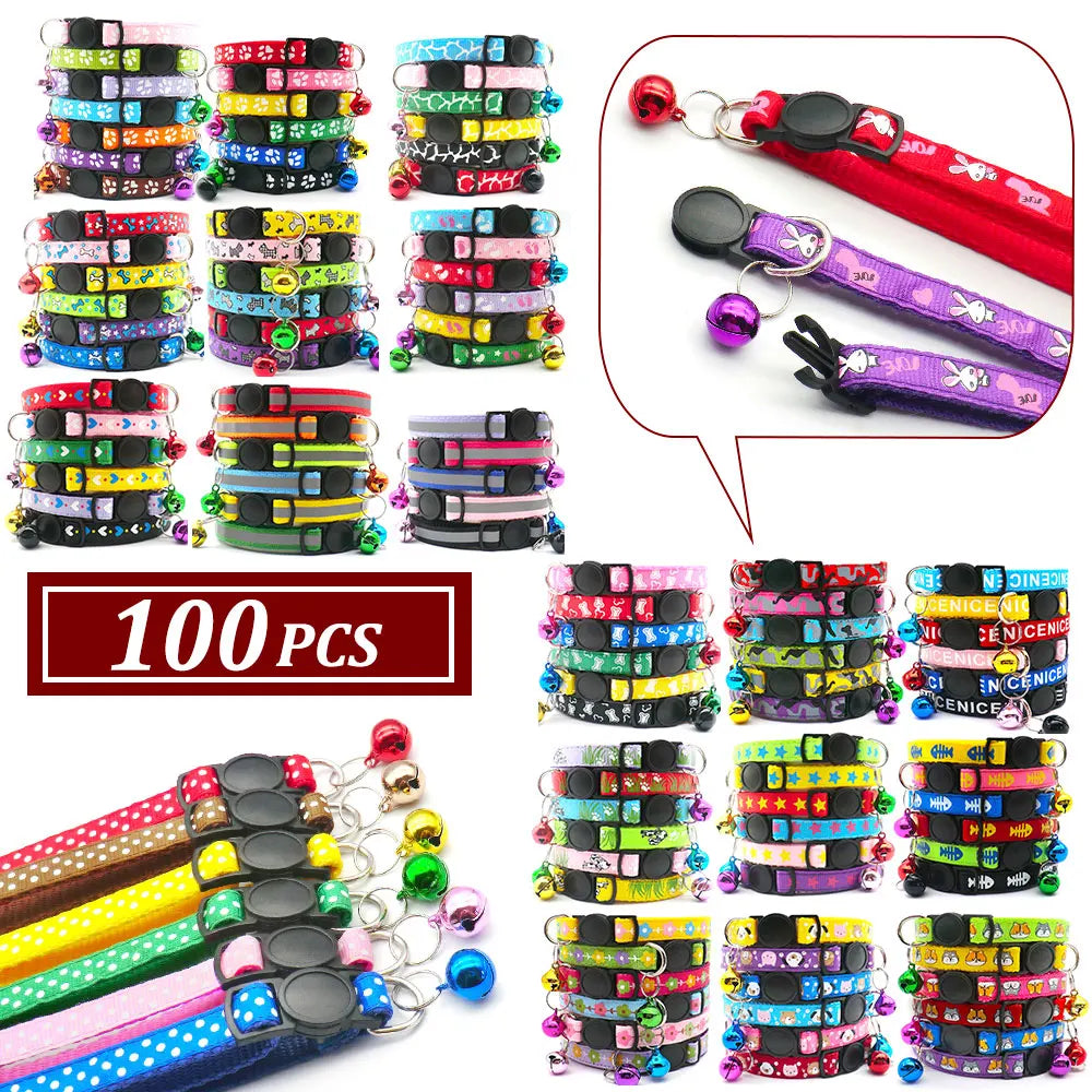 100Pcs Dog Collar With Bells Adjustable