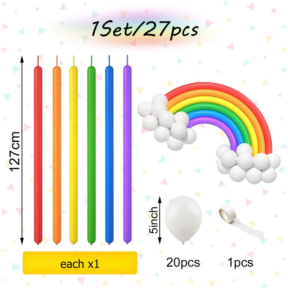 27pcs/set Rainbow Long Balloon Set Long Strip Latex Balloon Mix DIY Birthday Party Christmas Decoration Baby Shower Balloons