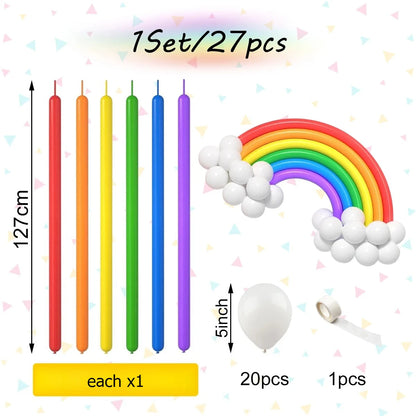 27pcs/set Rainbow Long Balloon Set Long Strip Latex Balloon Mix DIY Birthday Party Christmas Decoration Baby Shower Balloons