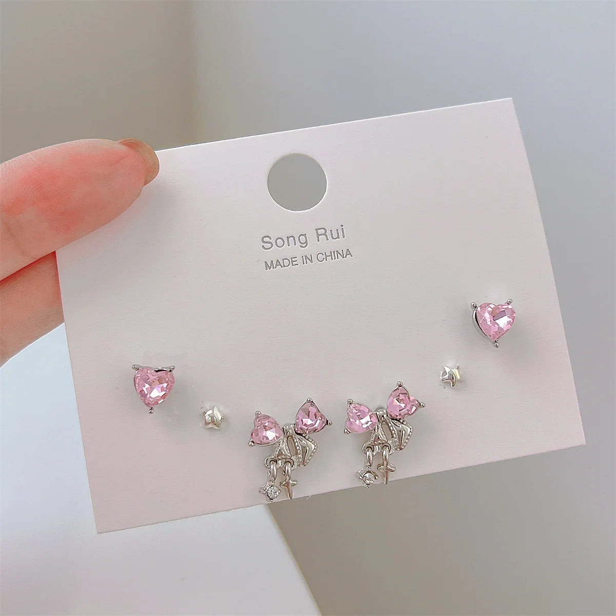 Pink Heart Stud Earrings f