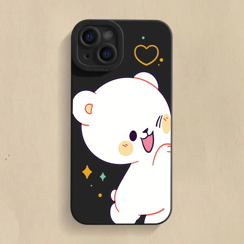 Cartoon Cute Bear Couple Silicone Phone Case For iPhone 16 Pro Max 15 14 13 12 11 Pro  16 Plus  Shockproof Soft Cover