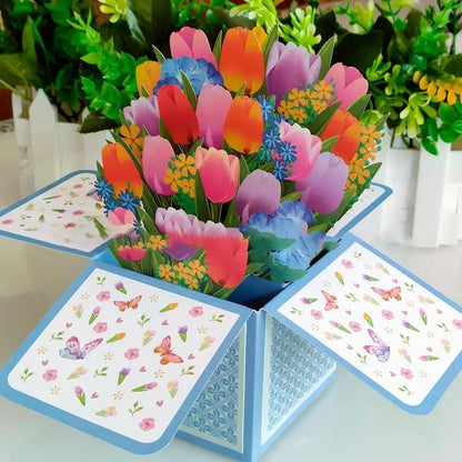 1PC 3D Pop Up Bouquet Hummingbird Flowers Happy Mother's Day Card Greeting Cards For Birthday Anniversary Wedding Mother's Day