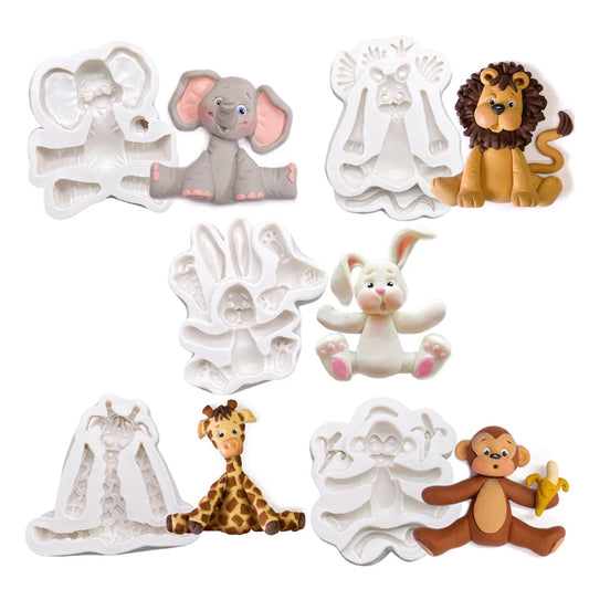 Monkey Lion Bunny Elephant Giraffe Silicone Sugarcraft Mold Resin Tools Cupcake Baking Mould Fondant Cake Decorating Tools