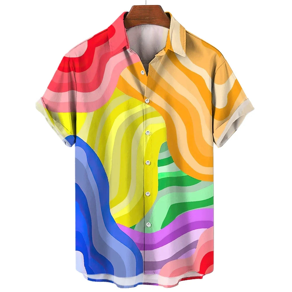 Hawaiian Men's Shirts Happy Pride Month Rainbow Design Summer Trends Casual Streetwear Men's Clothing Men's Short Sleeve Shirts