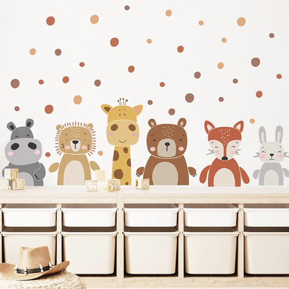 Boho Cute Giraffe Bear Animals Dots Wall Sticker Nursery Vinyl Children's Wall Art Decals for Baby Kids Room Home Decoration