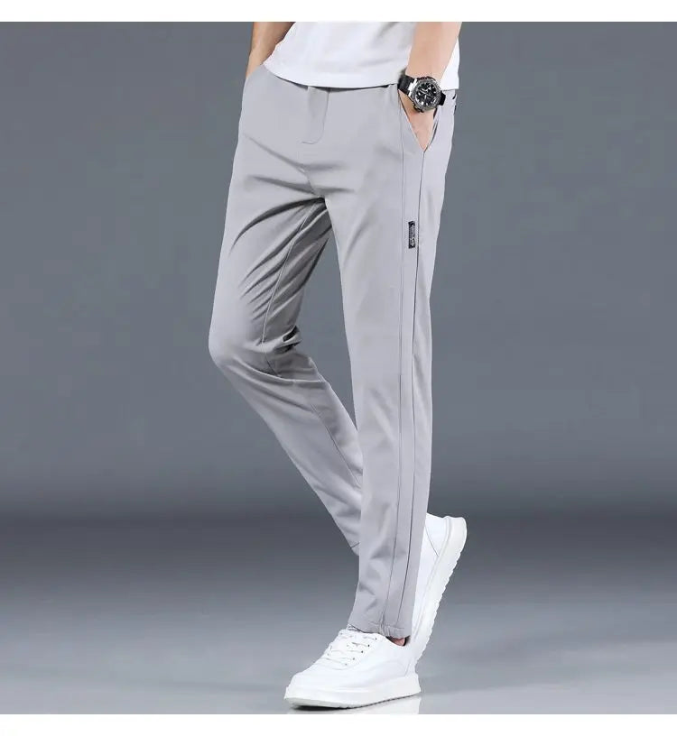 Men’s Ice Silk Straight‑Leg Pants – Summer Breathable Business Casual