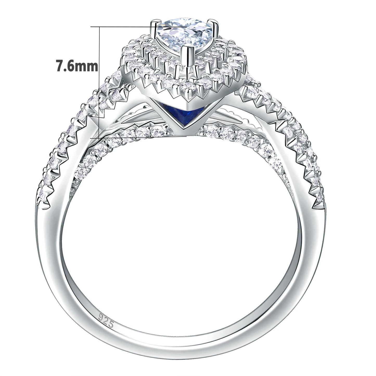 2 Pcs 925 Sterling Silver Wedding Rings for Women Engagement Ring Sets 2.0 Ct Pear Shape Teardrop AAAAA Zircon BR0829
