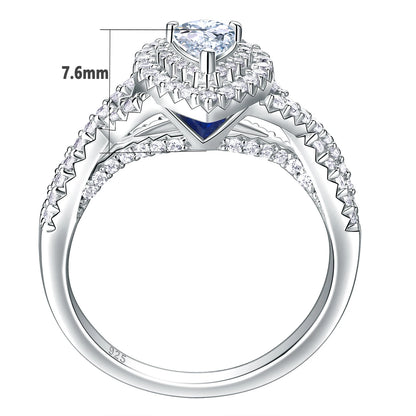 2 Pcs 925 Sterling Silver Wedding Rings for Women Engagement Ring Sets 2.0 Ct Pear Shape Teardrop AAAAA Zircon BR0829