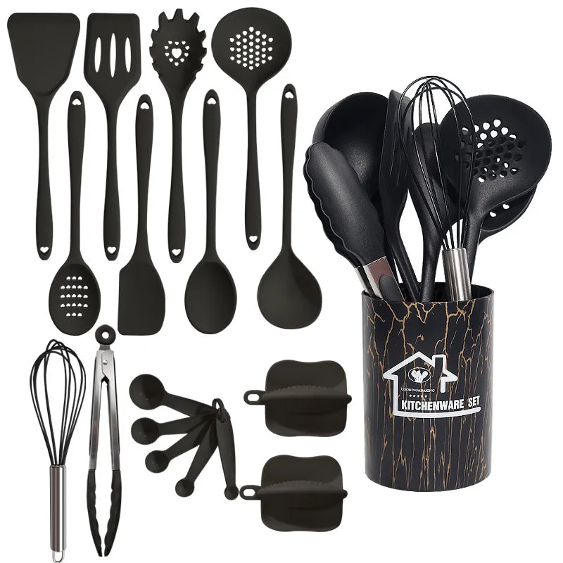 Pink 18Pcs Food Grade Silicone Kitchen Cookware Utensils Set