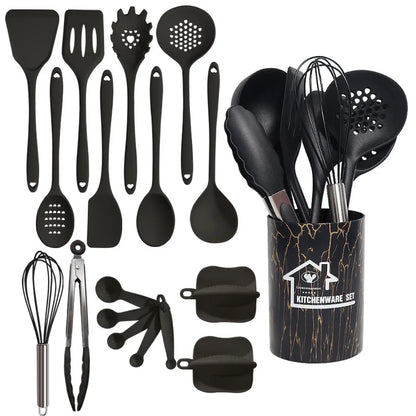 Pink 18Pcs Food Grade Silicone Kitchen Cookware Utensils Set