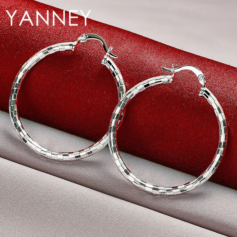 925 Sterling Silver 40MM Fine Round Hoop Earrings For Women Charm Wedding Engagement Gift Fashion Jewelry Accessories
