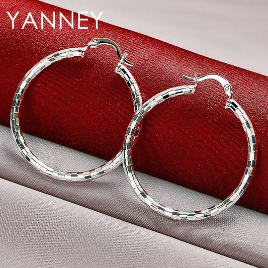 New 925 Sterling Silver 40MM Fine Round Hoop Earrings For Women Charm Wedding Engagement Gift Fashion Jewelry Accessories