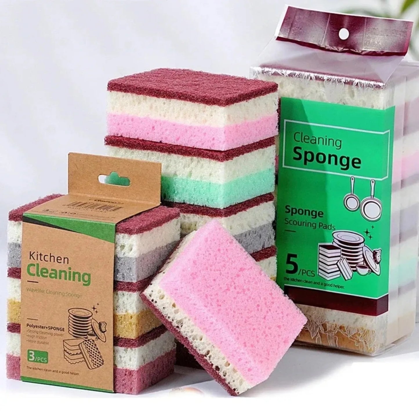 5PCS/10PCS - Kitchen cleaning sponge, dishwashing towel, scrubbing pad, tableware scratch resistant scrubbing sponge