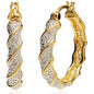 Gold Color Women Twisted Pattern Hoop Earrings