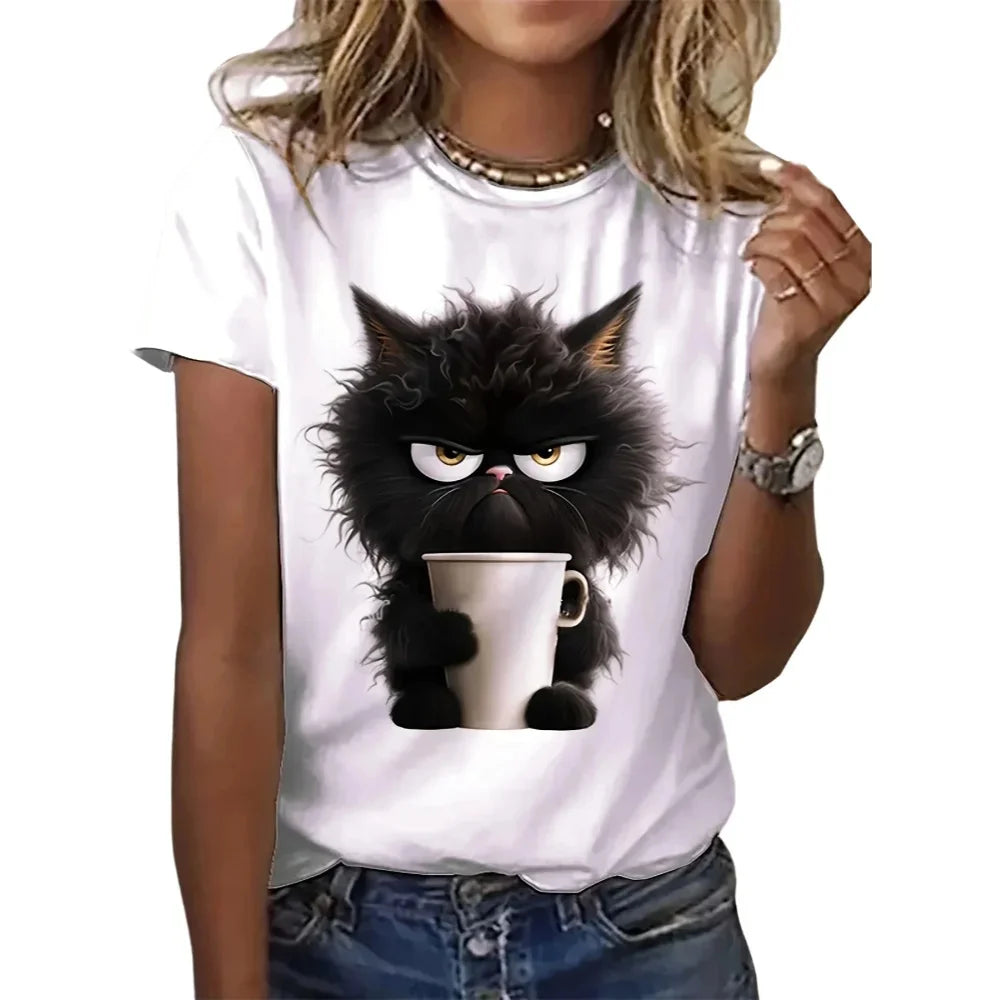 Women Funny Cat Print T-shirt
