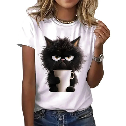 Women Funny Cat Print T-shirt