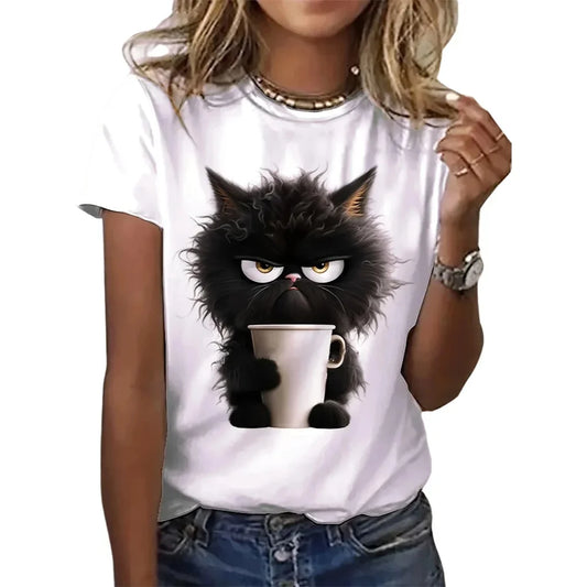 Women Funny Cat Print T-shirt
