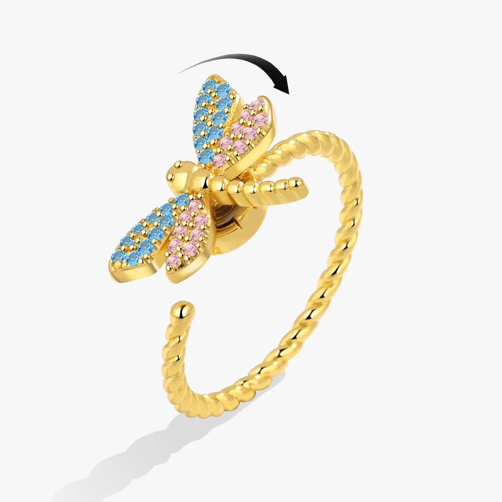 Fidget Spinner Ring Anxiety for Women Multiple Crystal Flower Eye Butterfly Animal Ring Rotate Anti Stress Wedding Jewerly