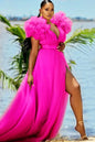 Women's Puff Mesh Short Sleeves Party Side Split Deep V Neck Sexy Club Birthday Dresses Plus Size
