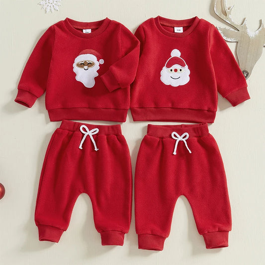 Baby Girls / Boys Christmas Clothes Outfits Santa Claus Embroidery Long Sleeve Sweatshirts with Solid Pant