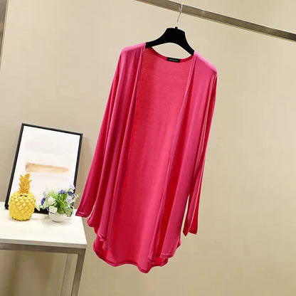 Modal Cardigan Long sleeves Plus size Summer Spring Loose Air-conditioned Top Open-front sun-proof clothing