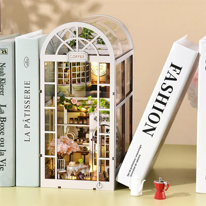 Book Nook Kit Coffee Shop Sunlight Room Dollhouse Booknook 3D Wooden Puzzle Miniature Doll House For Bookshelf Insert Furniture