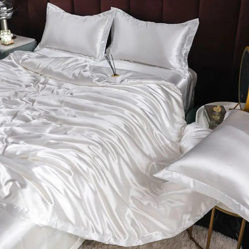Luxury Ice Silk Bedding Set Satin Silky Duvet Cover Set With Pillowcase High-end Home Textiles Solid Color Bed Cover Sets