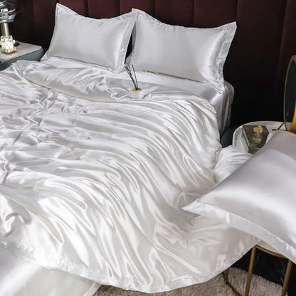 Luxury Ice Silk Bedding Set Satin Silky Duvet Cover Set With Pillowcase High-end Home Textiles Solid Color Bed Cover Sets