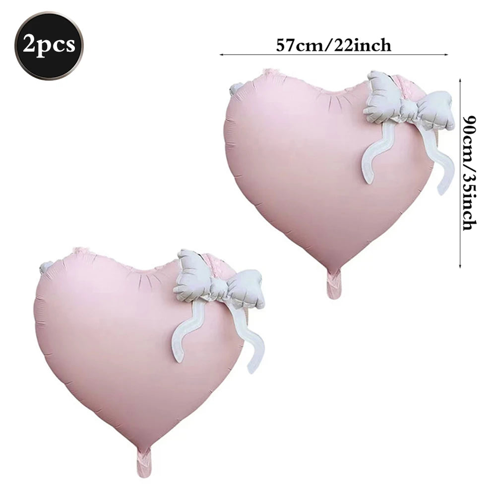 22inch Pink Red Black Heart Shaped Foil Balloons with Bow Valentines Day Wedding Party Decorations Birthday Baby Shower Supplies
