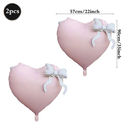 22inch Pink Red Black Heart Shaped Foil Balloons with Bow Valentines Day Wedding Party Decorations Birthday Baby Shower Supplies