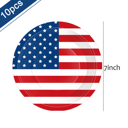 Independence Day Party Disposable Cutlery American Flag Plate Paper Cup For USA Birthday Party Supplies Patriotic Decorations