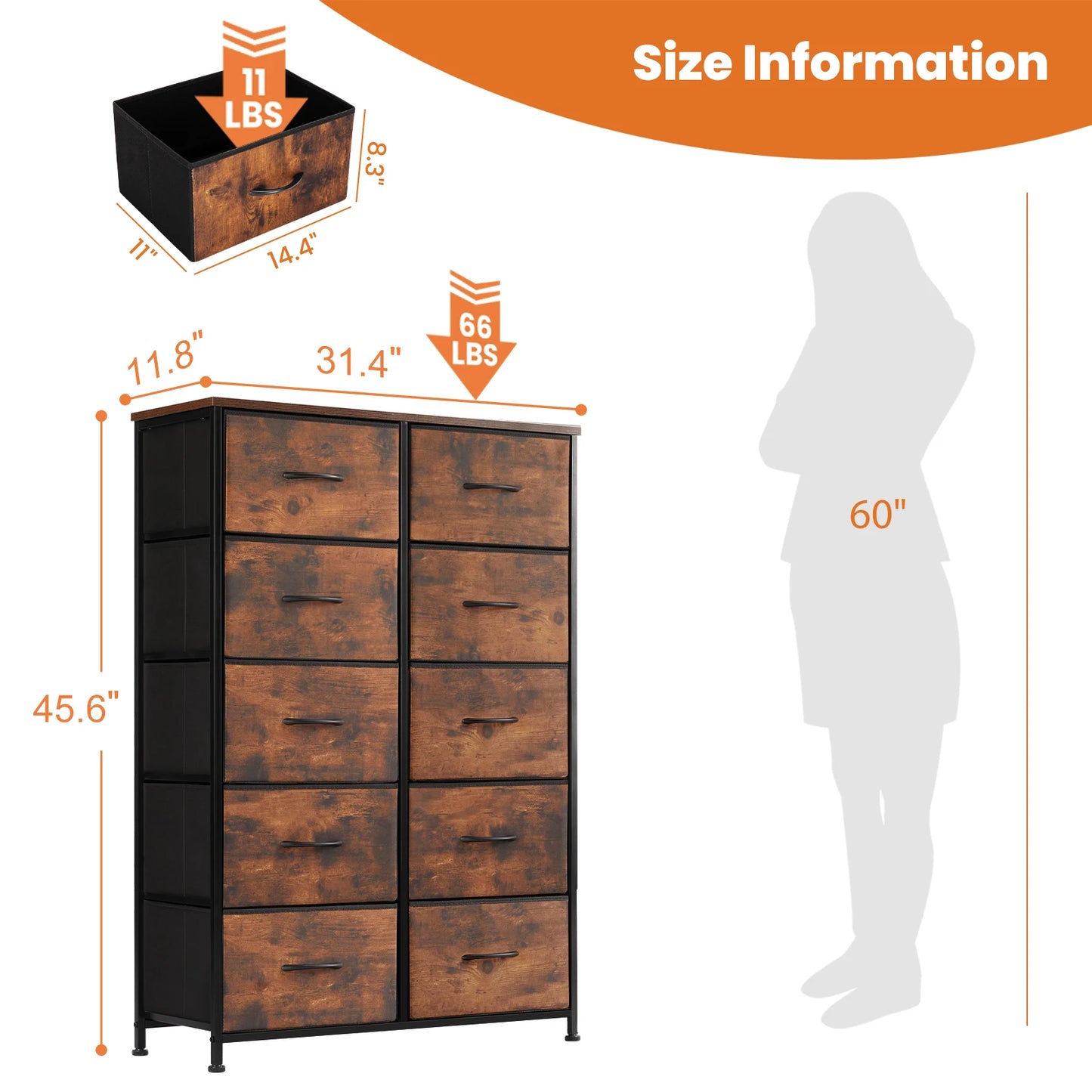 Wardrobe Drawers For With 10 Fabric Drawers and  Steel Frame For  Storage  Closet Bedroom Living Room JHK