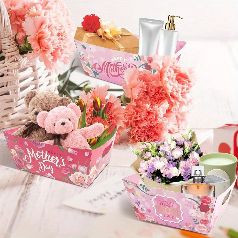 12pcs/set Happy Mother's Day Mixed Red Pink Tulip Carnation Beautiful Paper Gift Box Mother's Day Party Gift Decoration Supplies